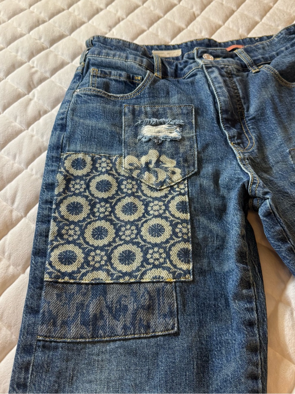 Anthropologie Pilcro The Borrowed Boyfriend Patchwork Blue Jeans Size 26 - Picture 4 of 16
